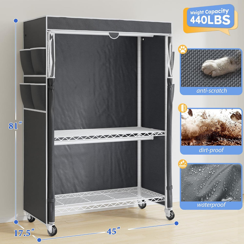 Raybee Rolling Clothes Rack with Cover, Portable Closet for Bedroom, Dorm