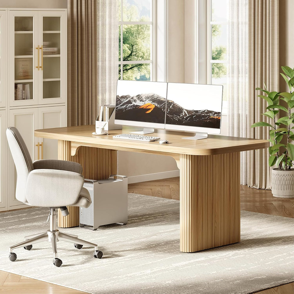 LITTLE TREE 62-Inch Home Office Computer Desk, Large Writing Desk with Textur...