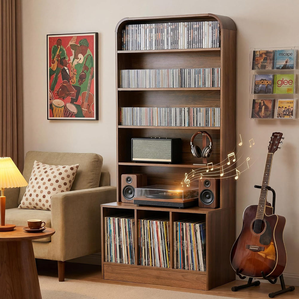71'' Tall Record Player Stand, 6 Tier Large Vinyl Record Player Cabinet