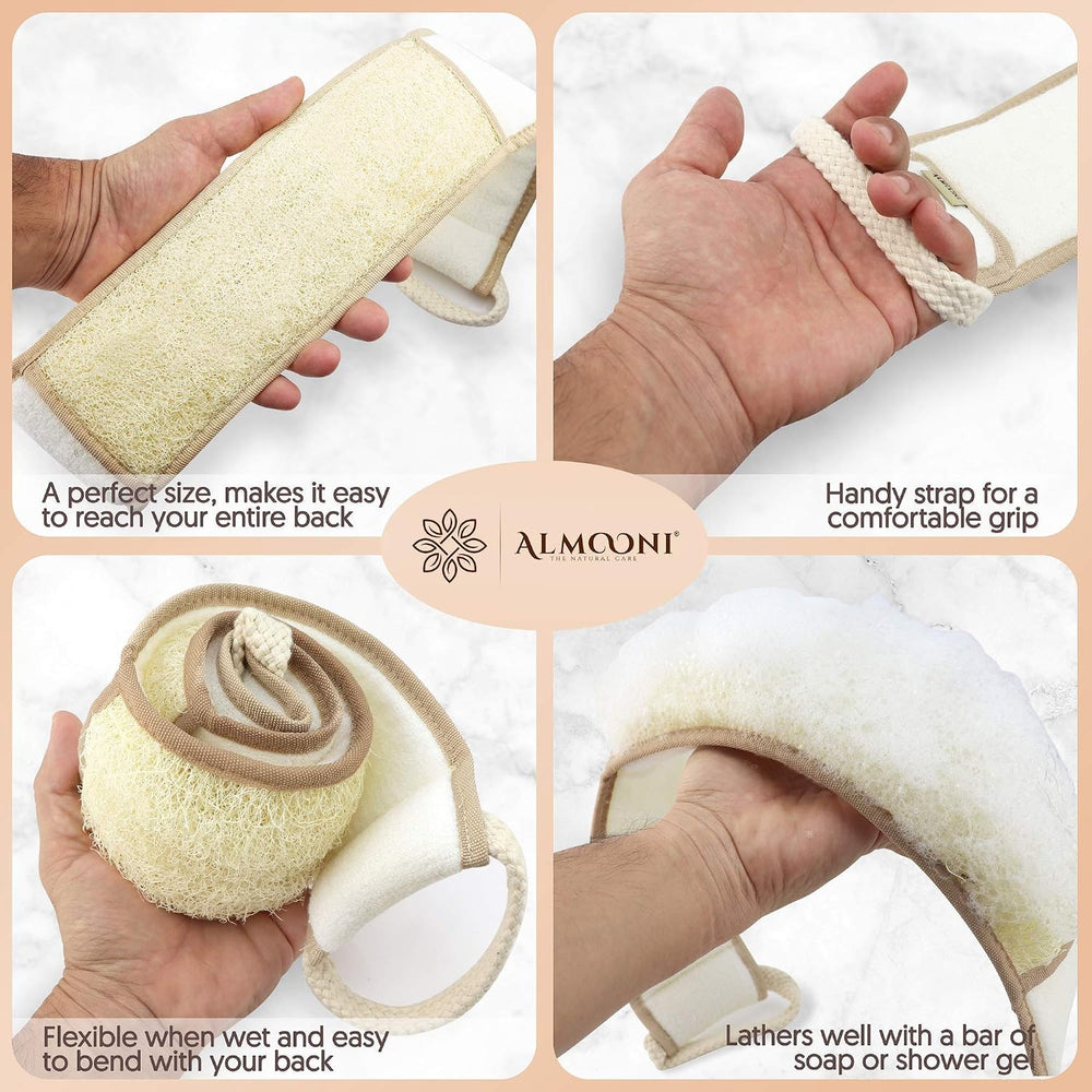 Premium Natural Egyptian Shower Loofah Sponge and Back Scrubber Back Bundle, ...