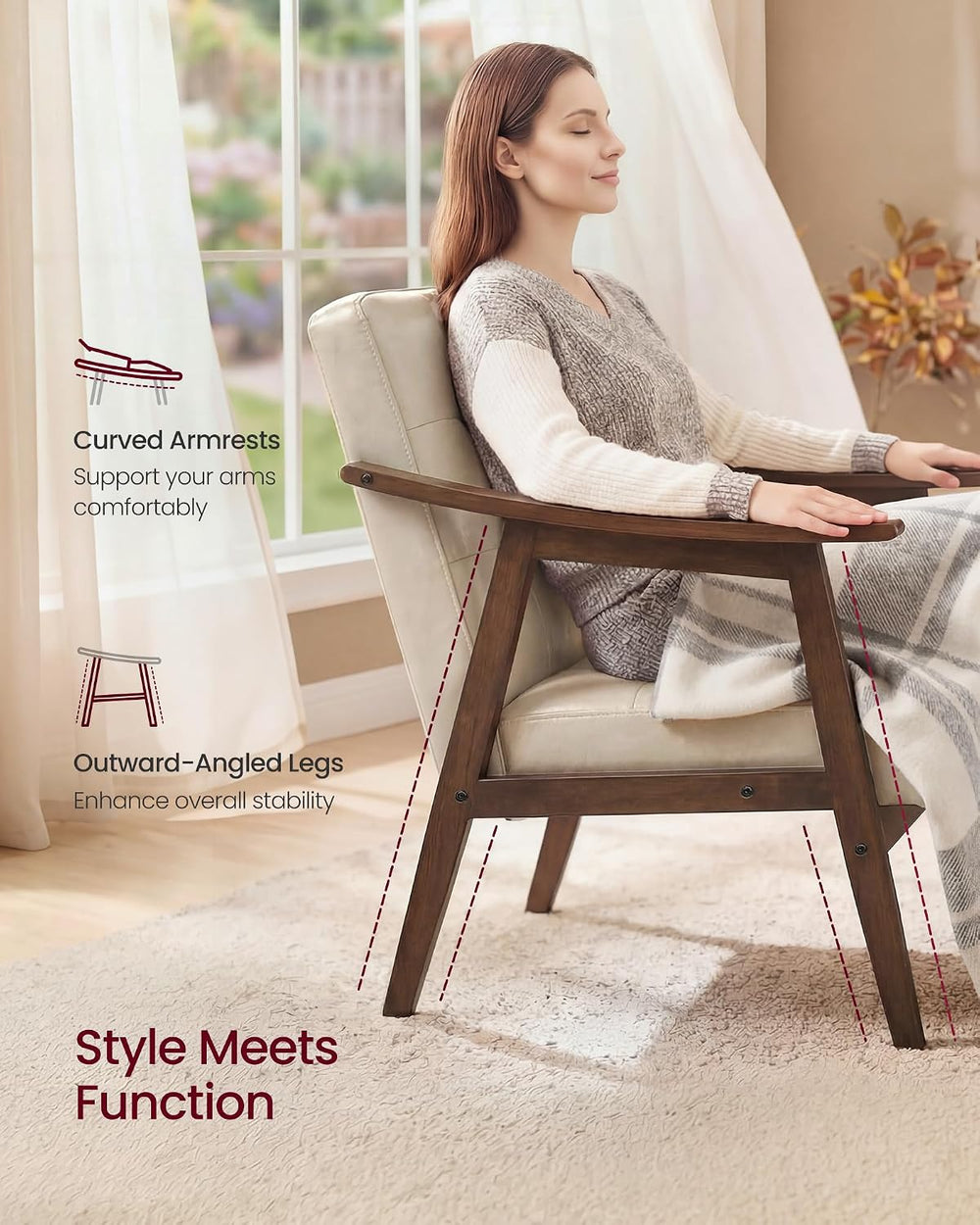 VASAGLE Accent Chair, PU Leather Armchair, Button Tufted, Thick Cushion