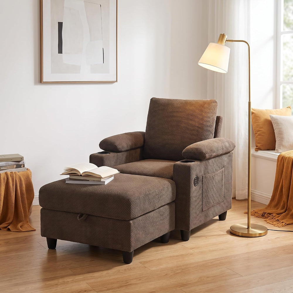Convertible Sleep Chair with Ottoman, 5 in 1 Single Sofa, Coffee