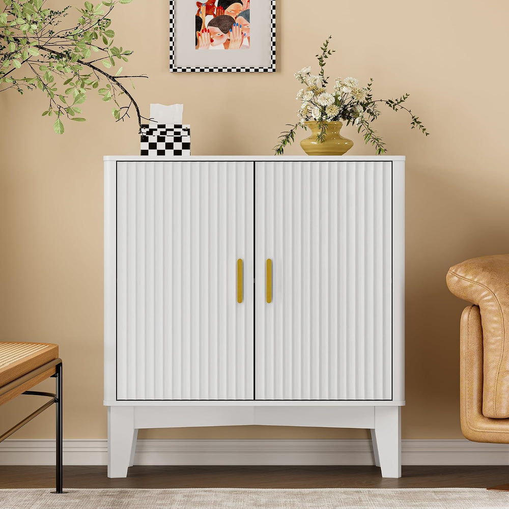 BORNOON Fluted Storage Cabinet with Doors and Adjustable Shelf Sideboard
