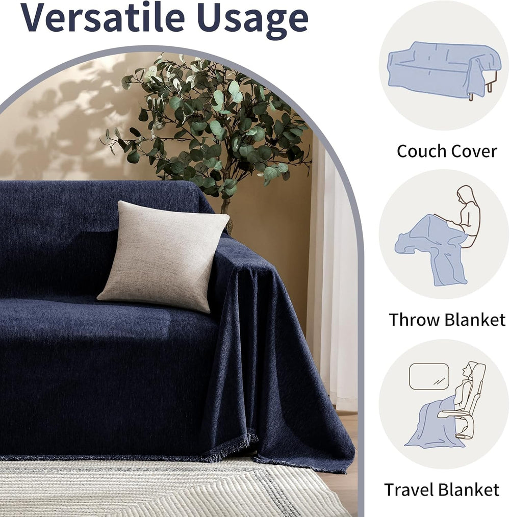 2-Piece Sectional Couch Covers L-Shape Chenille Couch Cover Blanket