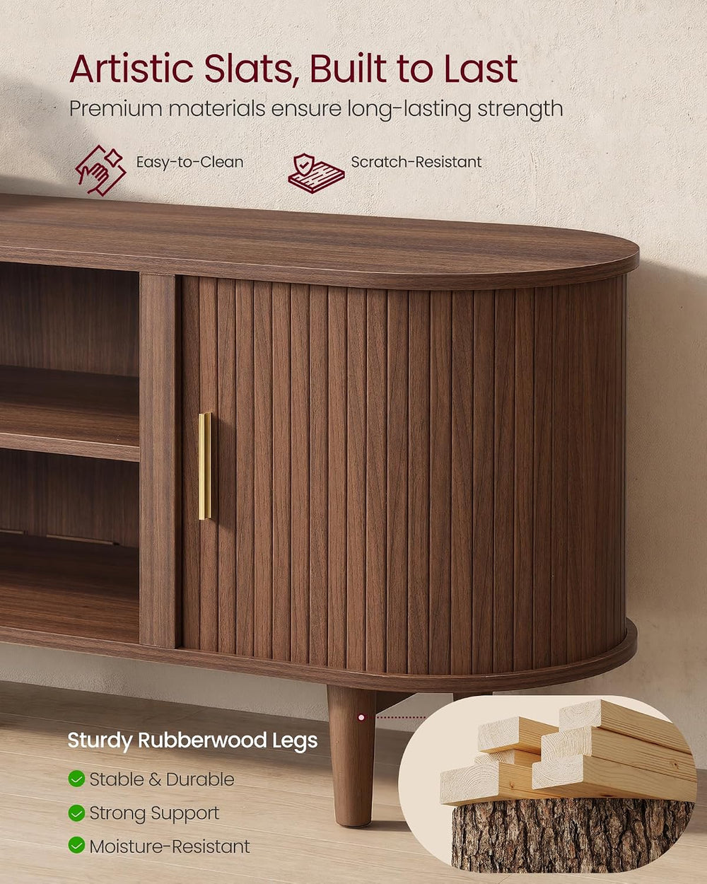 VASAGLE 70 Inch TV Stand, Mid Century Entertainment Center with Storage