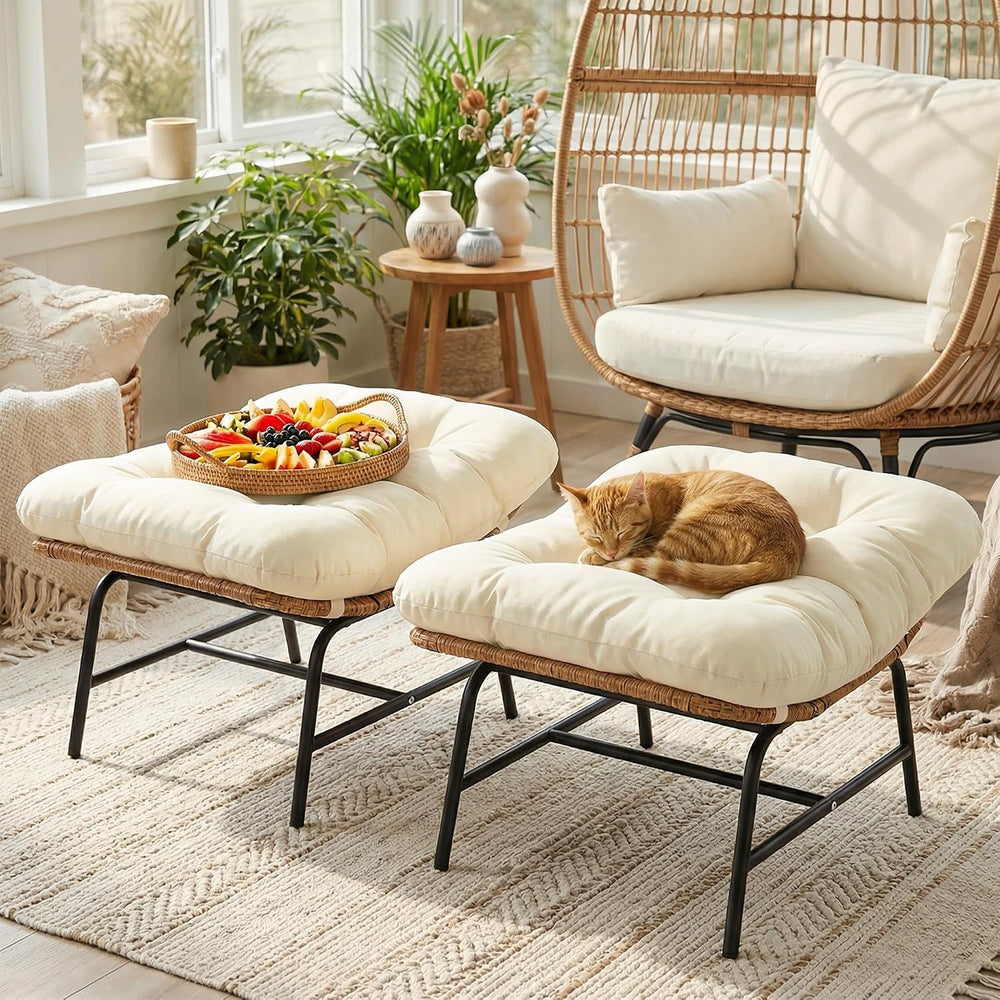 NICESOUL Indoor Outdoor Ottoman Set of 2, Large Wide Double Patio Footstool, ...