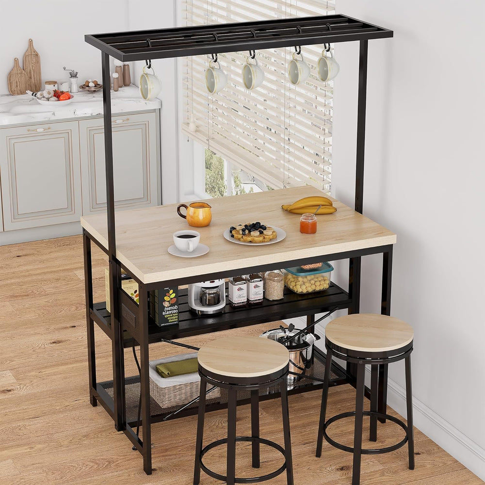 IDEALHOUSE 47" Kitchen Island with Power Outlet - 3-Tier Bakers Rack &am...