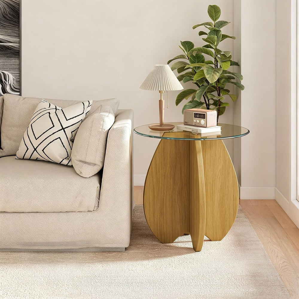 Shell-Shaped Coffee & Side Table with MDF Frame & Clear Tempered Glas...