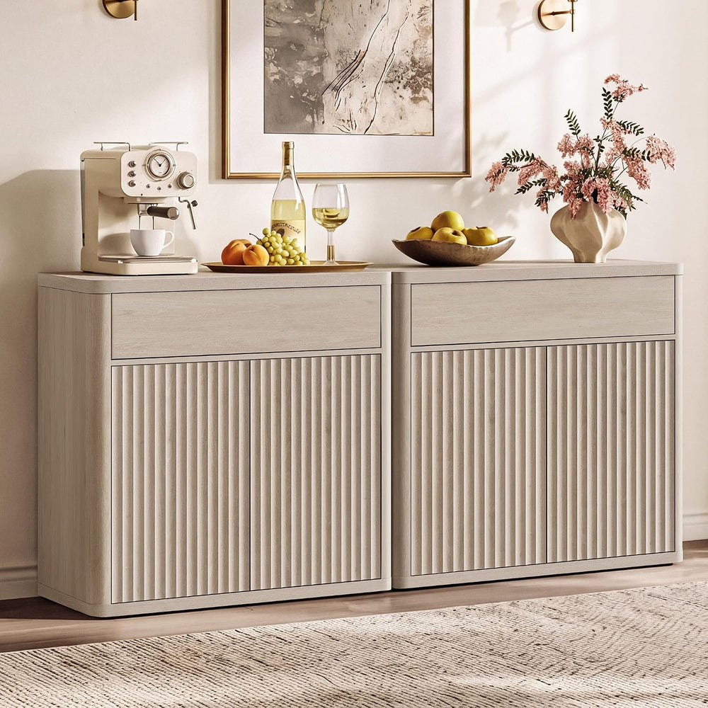 SICOTAS Buffet Cabinet with Storage - Accent Fluted Storage Cabinet with 4 Do...