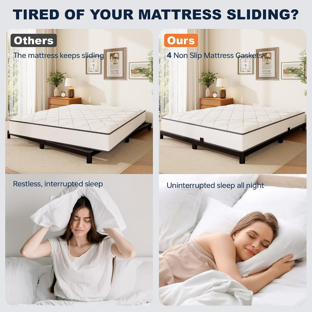 King Bed Frame, 4 Inch Low Profile Metal Platform Bed Frame with Round Legs