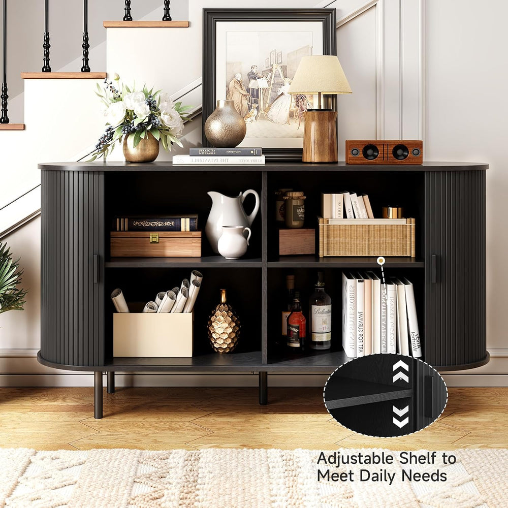 ONBRILL 55" Sideboard Buffet Cabinet, Sliding Door/Adjustable Shelf, Black