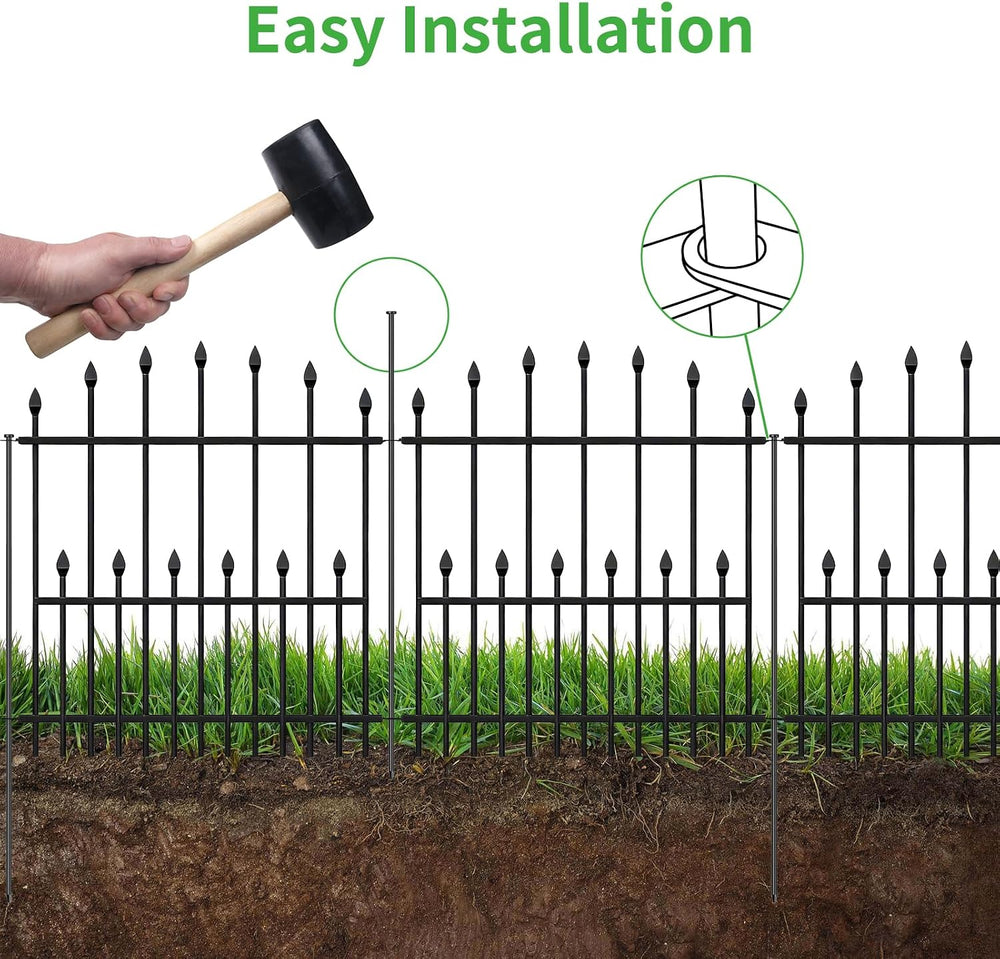 Decorative Garden Fence - 32in(H) x 24.16Ft(L) Heavy Duty Metal Animal Barrie...