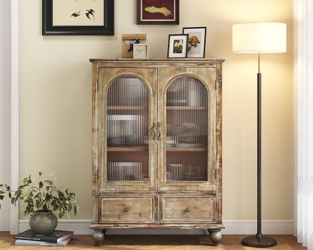LKTART 48" Tall Solid Wood Sideboard Buffet Storage Cabinet with Drawers