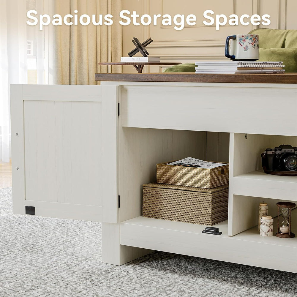 48" Lift Top Farmhouse Coffee Table with Hidden Storage, White