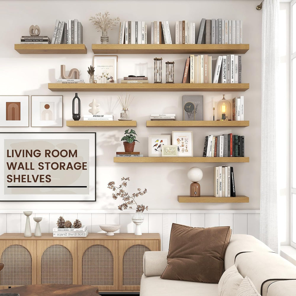 Venusmiles Floating Shelves for Wall, Engineered Wood Wall Shelves with Invis...