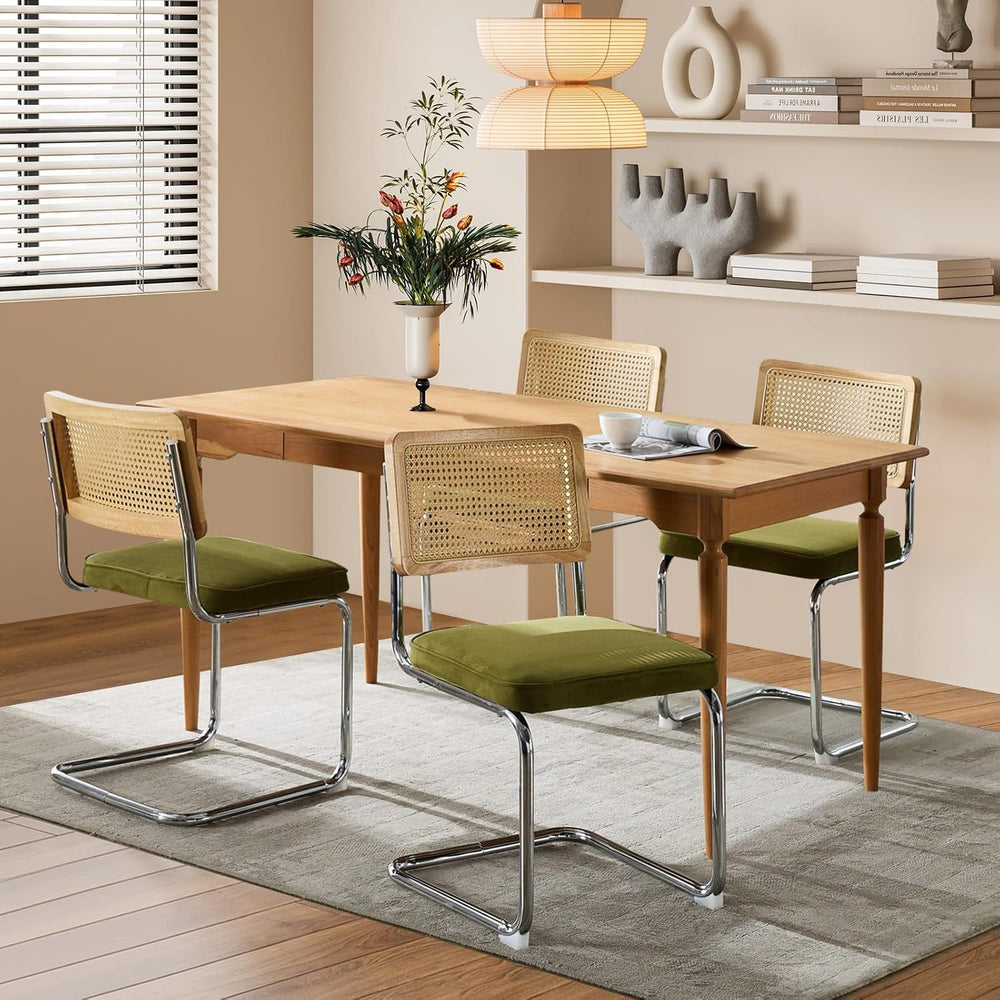 SoarFlash Cesca Dining Chair Set of 4, Chair with Natural Cane Back (Green)