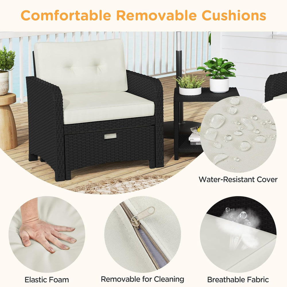 Yaheetech 5 Piece Patio Conversation Set with Ottomans, PE Wicker Balcony Fur...