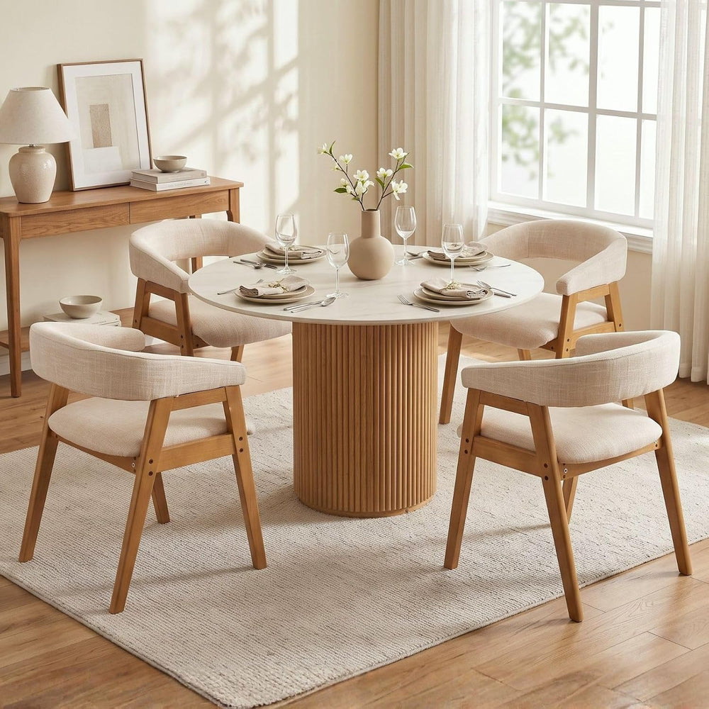 CIMOTA Modern Barrel Dining Chairs with Arms Set of 4, Upholstered Fabric Kit...