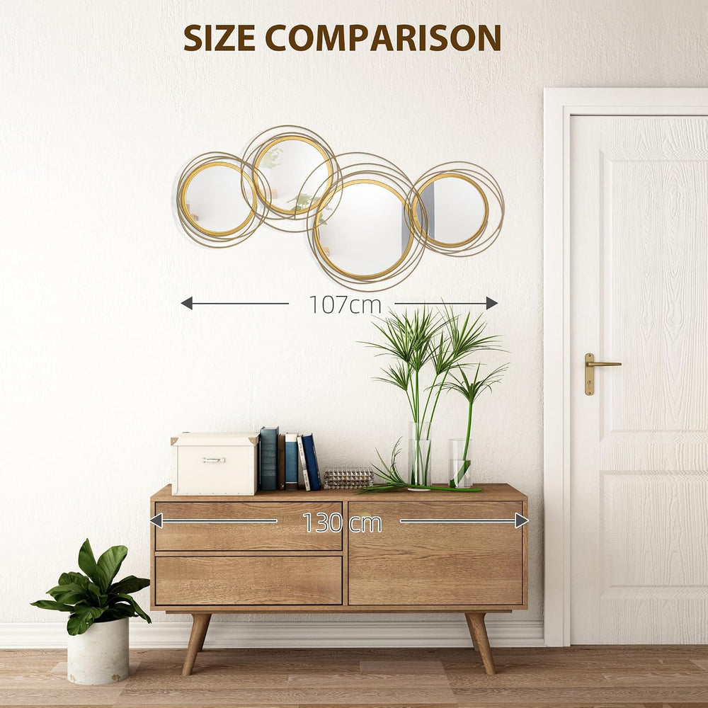 HOMCOM Metal Wall Art Modern Mirror Decor for Living Room Bedroom, Gold