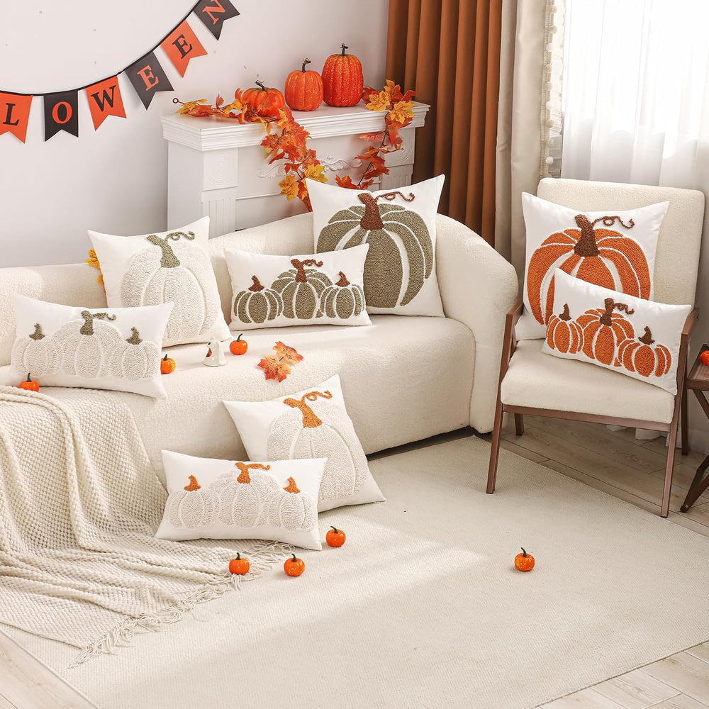Halloween Fall Throw Pillow Covers 20x20 Set of 2 Green Pumpkin