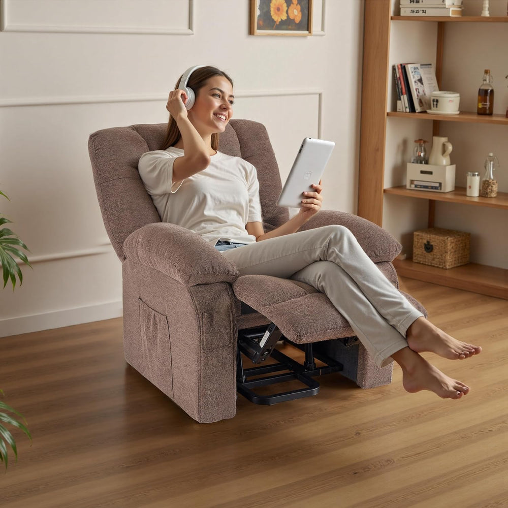 Electric Lift Heat Massage Recliner Chair with Side Pockets, Brown