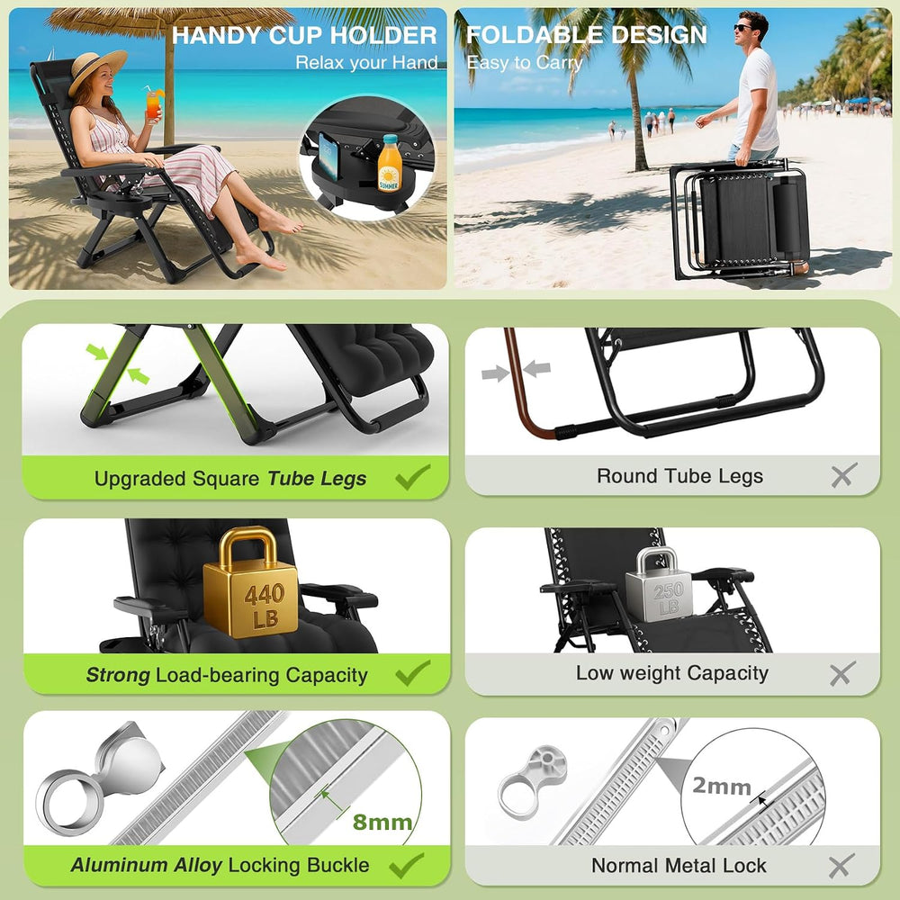 Suteck Zero Gravity Chair, Reclining Camping Chairs w/Removable Cushion