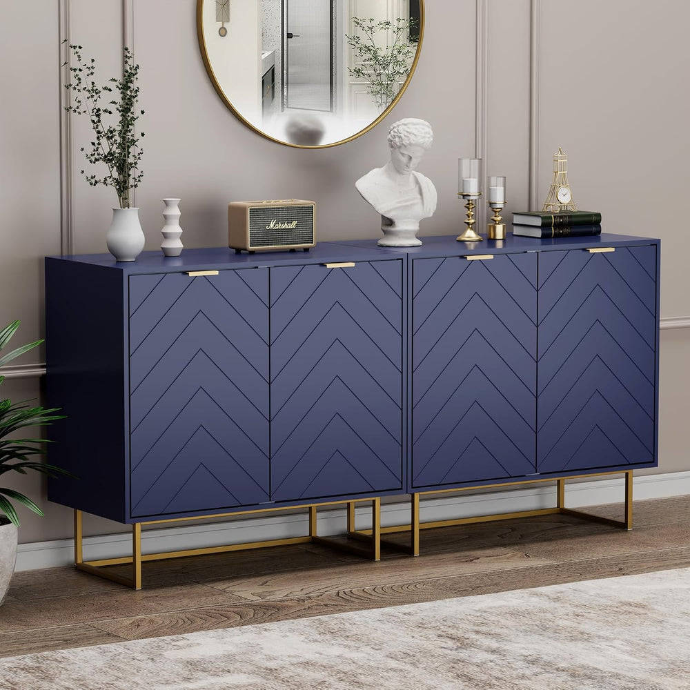 Modern Sideboard Buffet with Storage, Set of 2 Modular Cabinets, Navy Blue