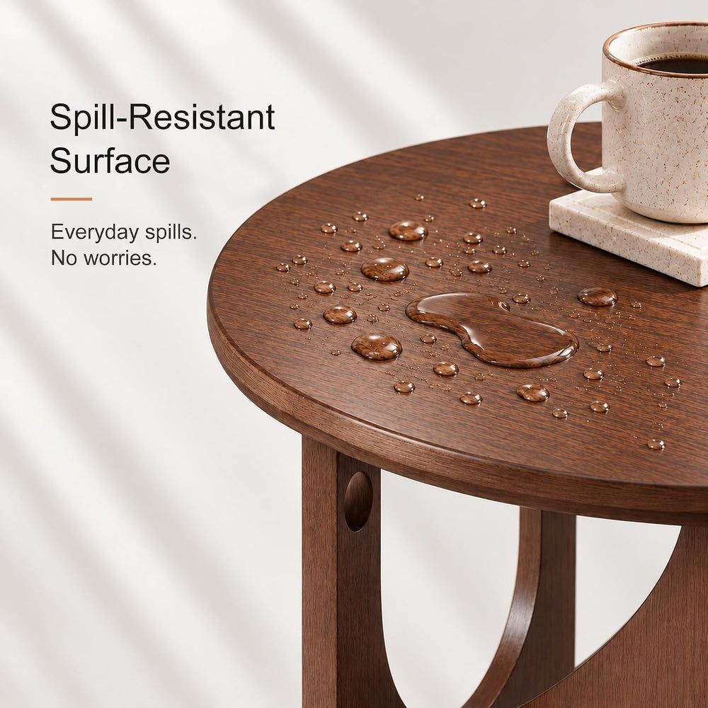 Round Side Tables, Set of 2, 19.7" Solid Wood End Tables, Walnut