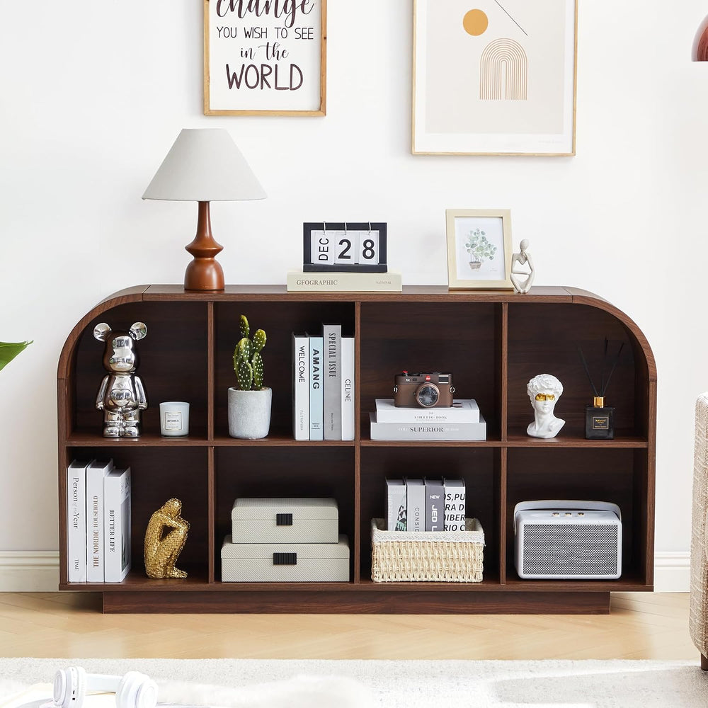 8 Cube Storage Organizer, 2-Tier Low Bookcase 55.1" L, Walnut