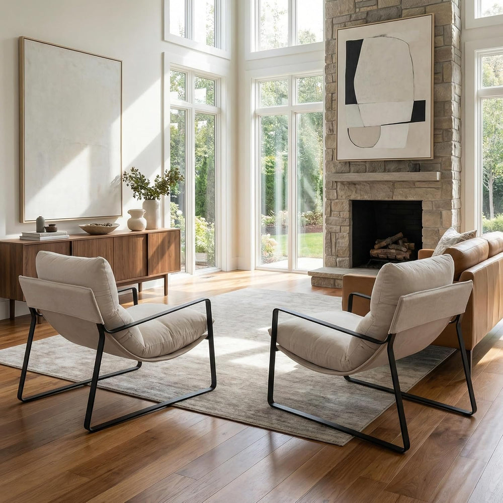 LukeAlon Set of 2 Modern Chenille Accent Armchair, White