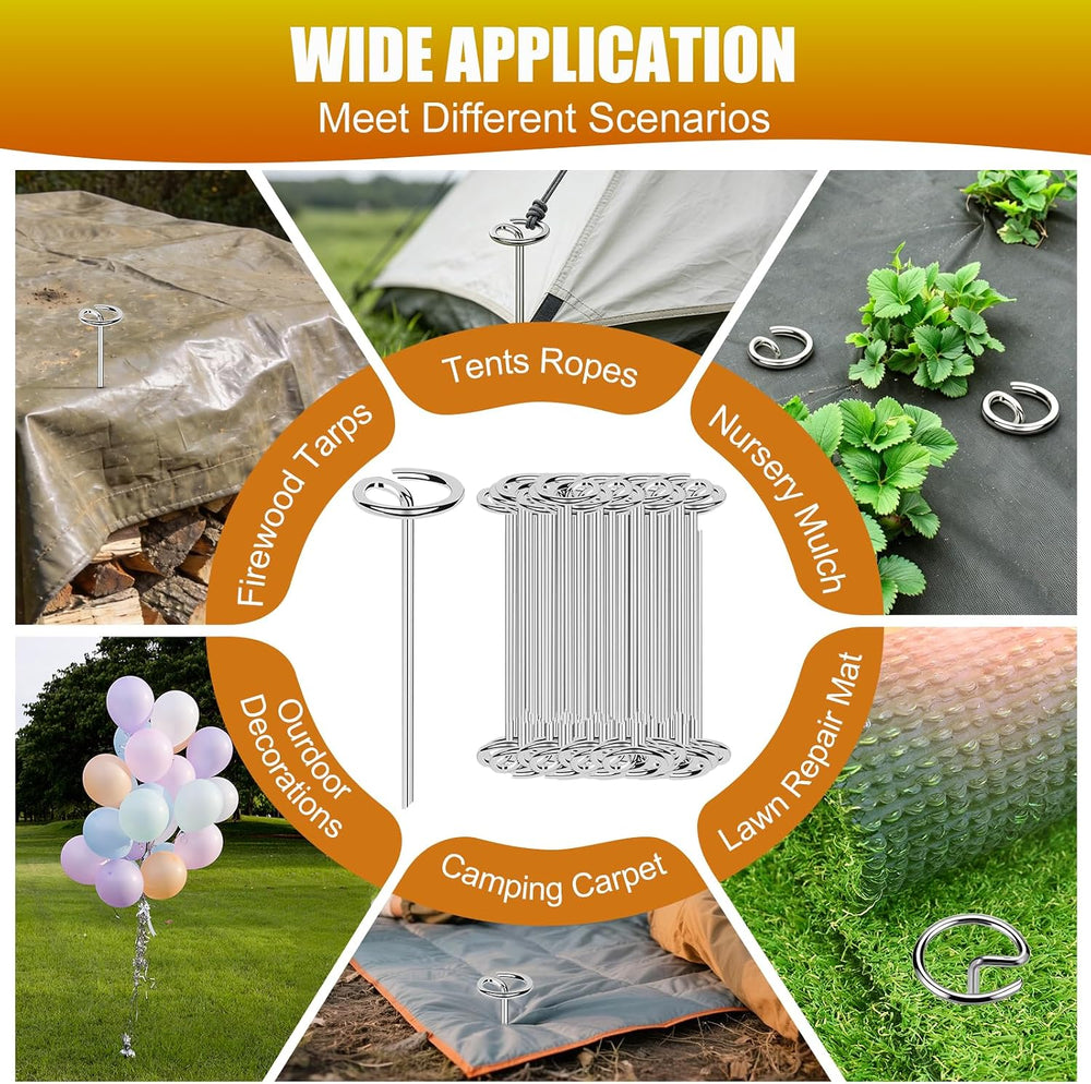 Landscape Fabric Staples,12INCH 120PCS Circle Top Garden Nails with Rubber Ha...