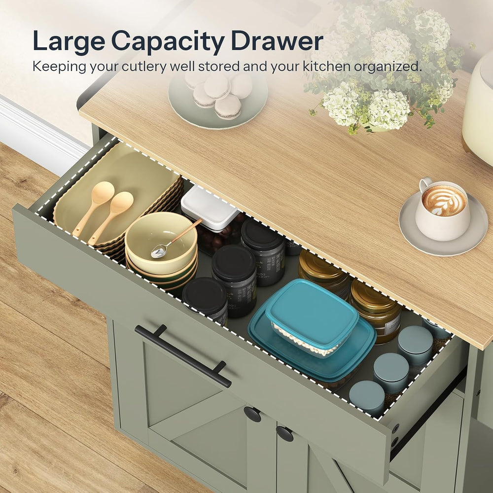 HOOBRO Kitchen Island with Power Outlet, Rolling Kitchen Island with Large Wo...