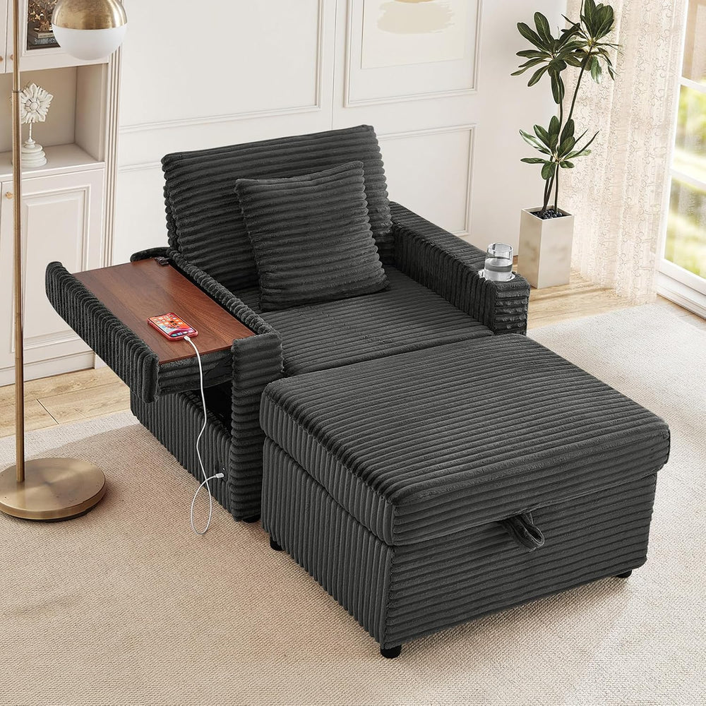 Antetek Single Chair and Ottoman Set, Modern Comfy Corduroy Cloud Fluffy Chai...