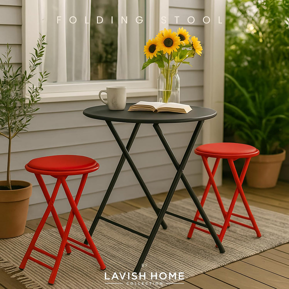 Lavish Home Folding Stool with Padded Backless Seat Set of 2, Red, 24”