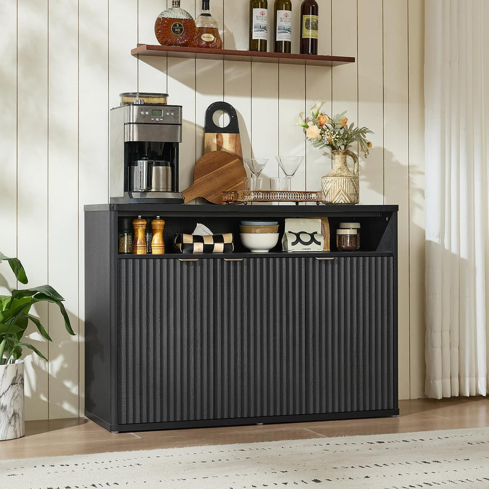 LEYAOYAO 45-Inch Fluted Buffet Cabinet with 3 Doors,Black Oak