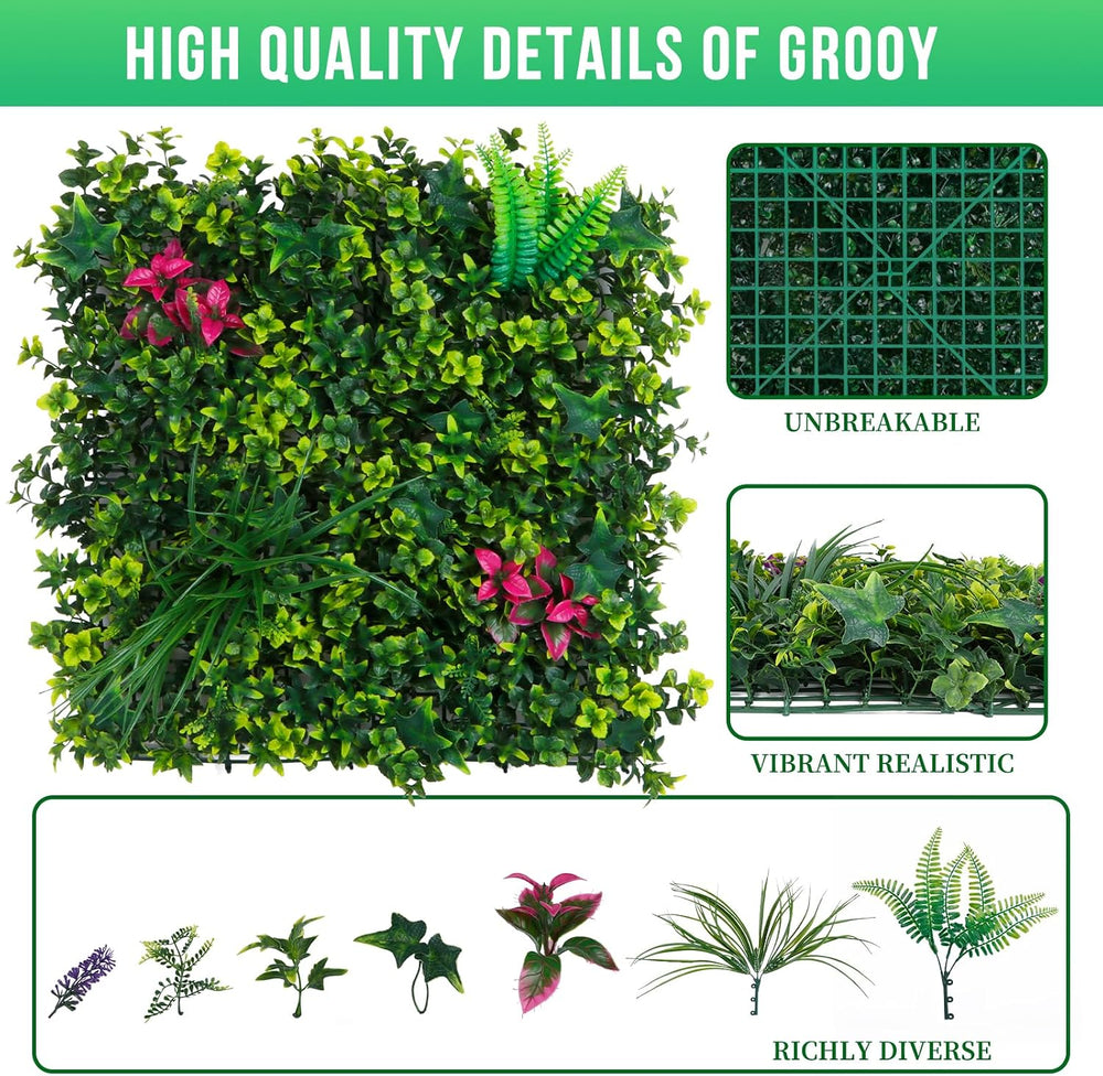 Grooy Artificial Boxwood Panels, 8PCS 20"x20" Fake Grass Wall Decor