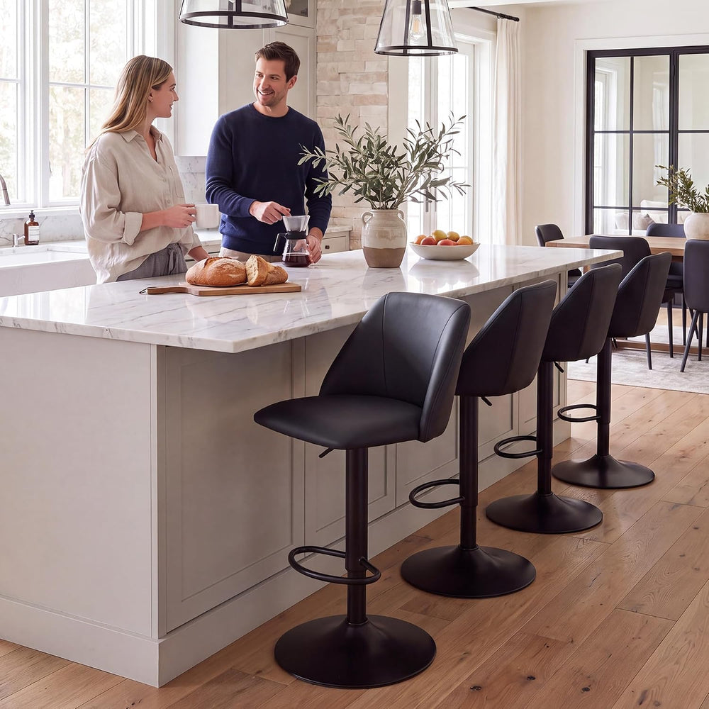 COLAMY Adjustable Upholstered Bar Stools Set of 6,360° Swivel Counter Height ...