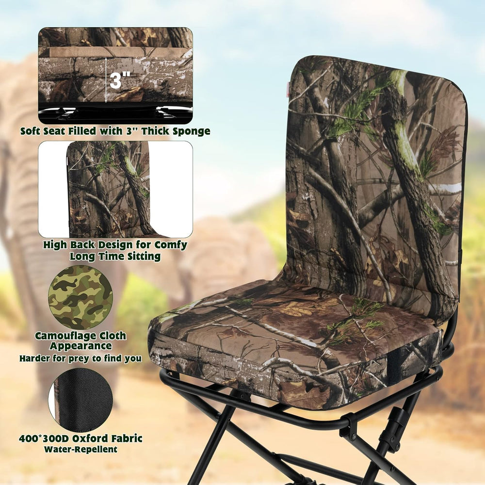 GYMAX Hunting Chair, 360 Degree Swivel Hunting Blind Chair w/ 3’‘ Oversized D...