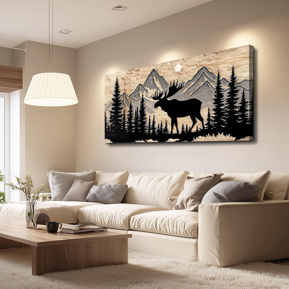 DZRWUBHS Large Wall Art For Living Room, Moose Wall Art Cabin Decor,Mountain ...