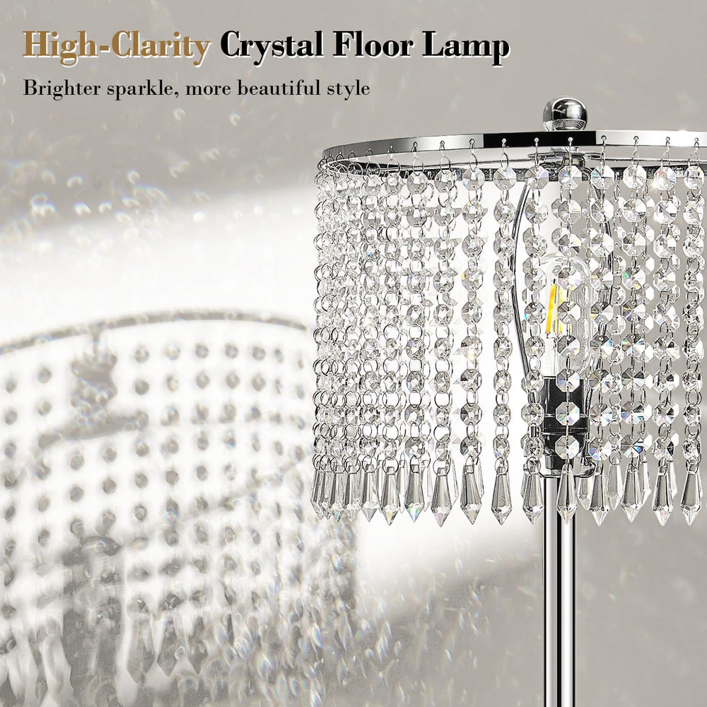 Dimmable Crystal Floor Lamp with Knob Switch,Chandelier-Style Crystal Shade