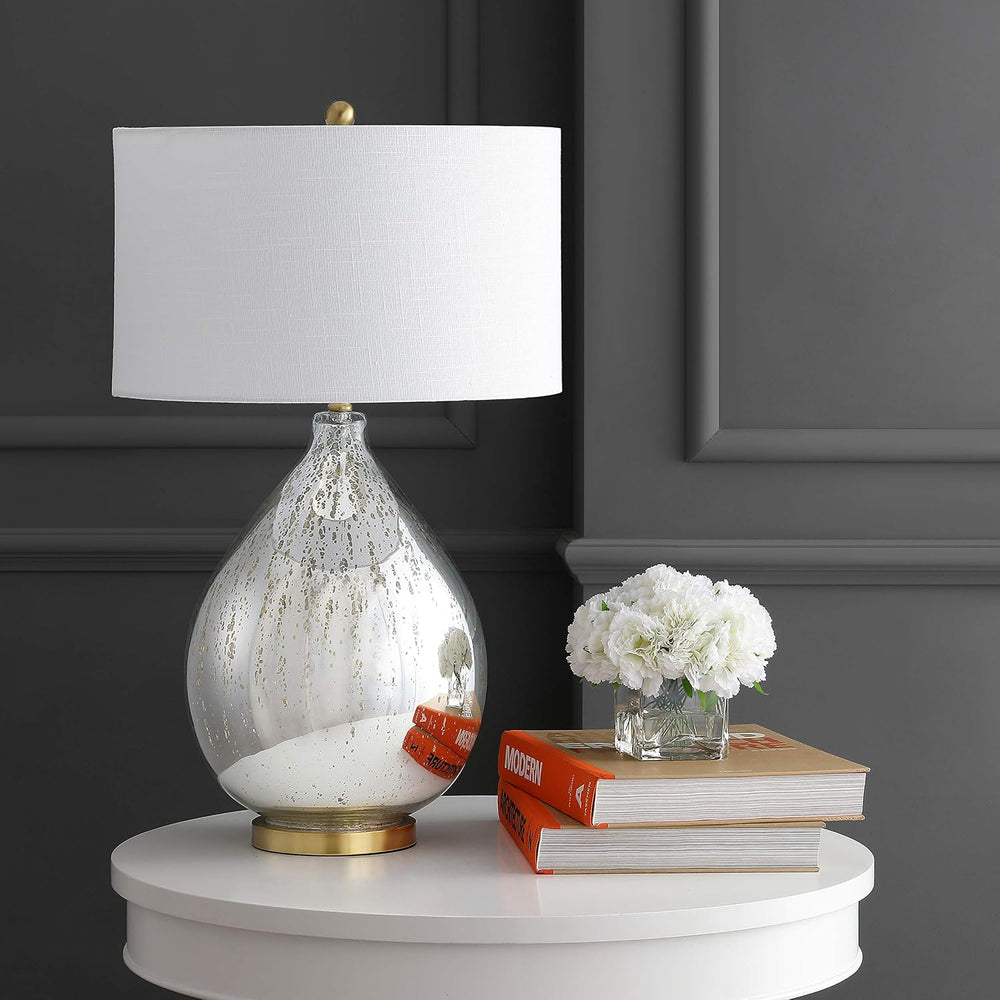 JONATHAN Y Sasha Glass Metal Teardrop Table Lamp 30.75", Mercury Silver