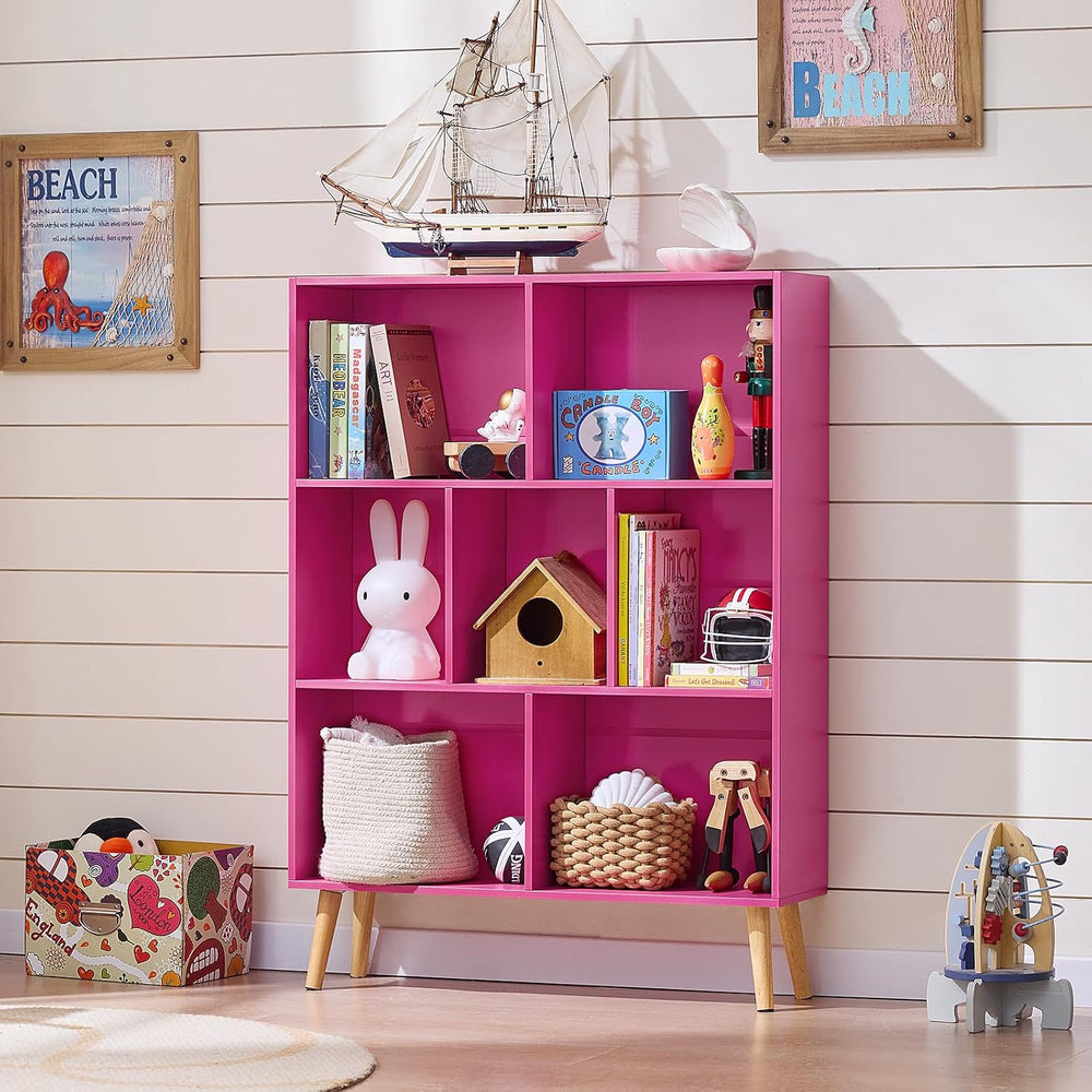 LEYAOYAO Cube Bookshelf, Mid-Century Modern Book Shelf with Legs, Pink