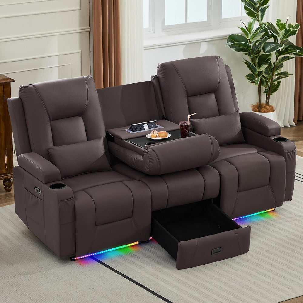 URRED Wall Hugger Power Reclining Loveseat Sofa,Dark Brown:77.3" - 3 Seats