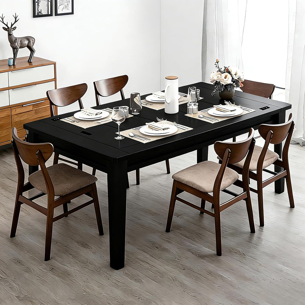 Solid Wood Board Game Table with Colorful Led Lights, Dining/Gaming Table