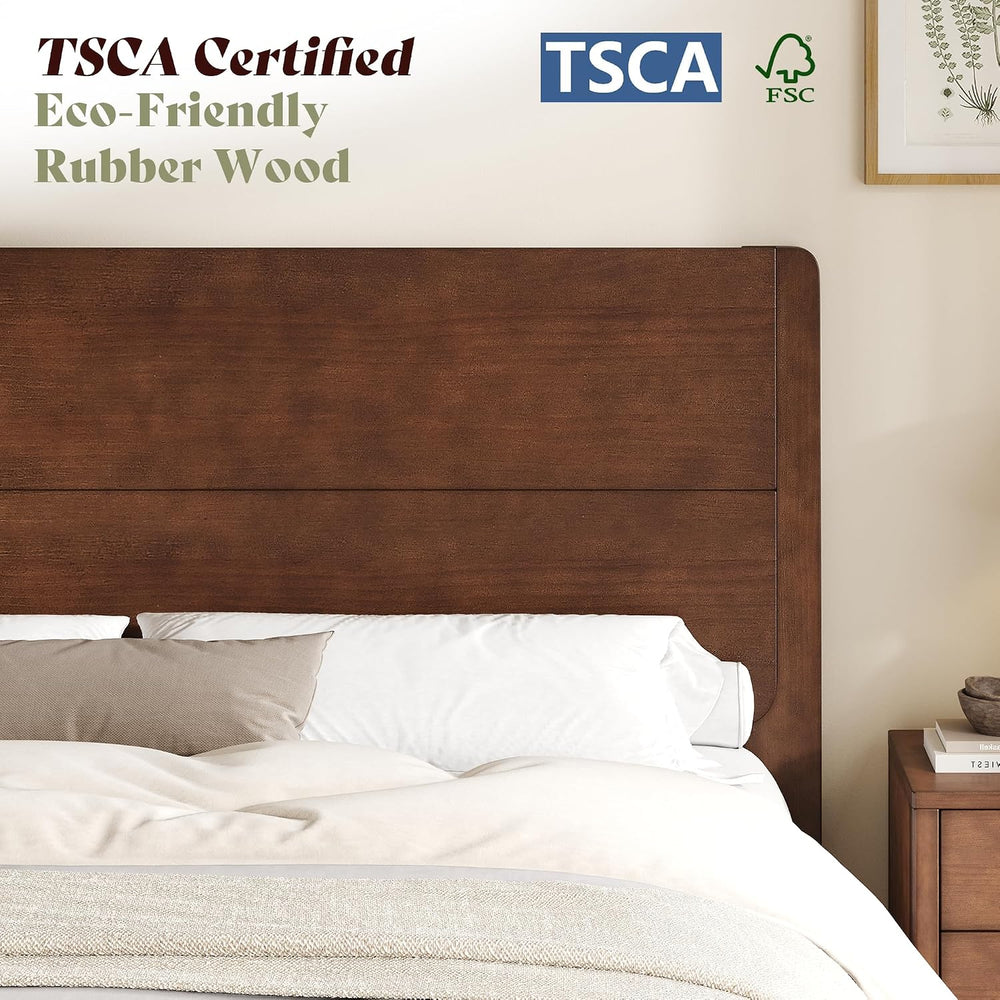 AMERLIFE Solid Wood Queen Bed Frame with Headboard, Japanese Joinery,Walnut