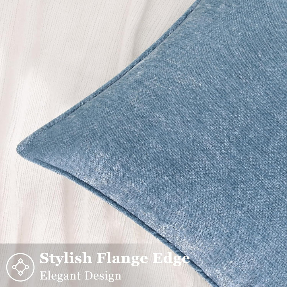 decorUhome Chenille Blue Grey Velvet Throw Pillow Covers 22x22 Set of 2