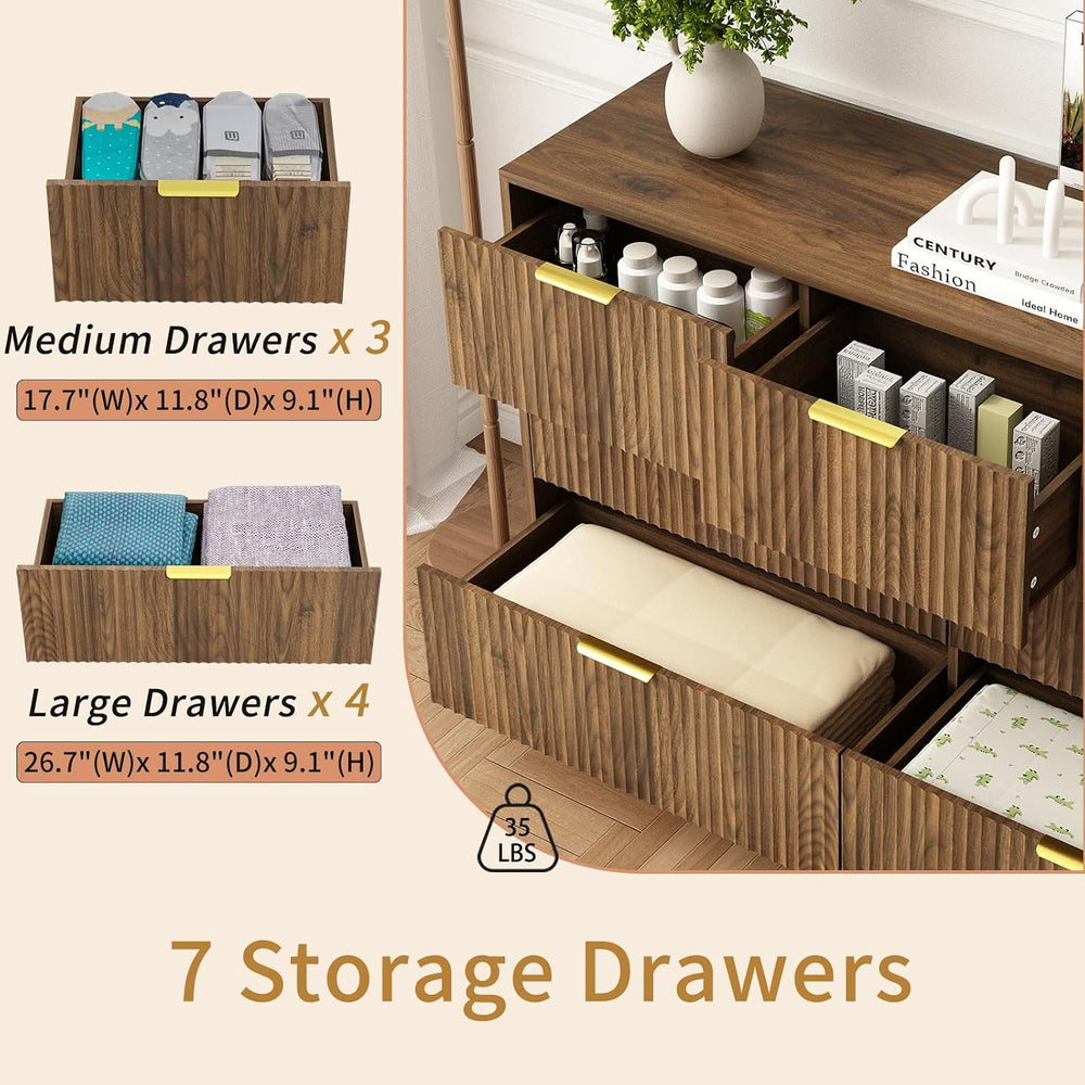 7 Drawer Dresser and Nightstand Sets for Bedroom, 3 Pcs Bedroom Set, Walnut丨N...