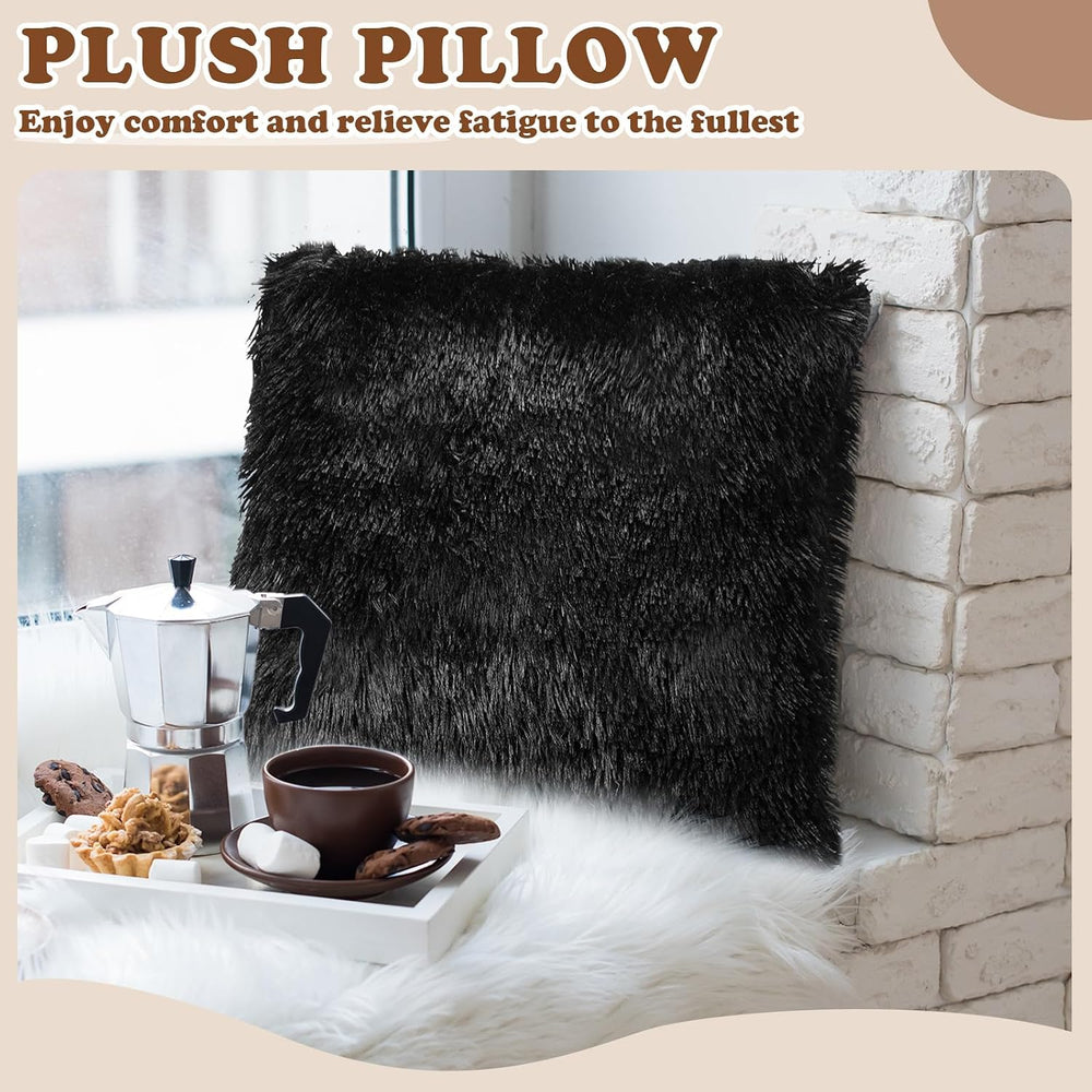 VitalCozy 6 Pcs Fluffy Throw Pillow Covers Faux Fur, Black