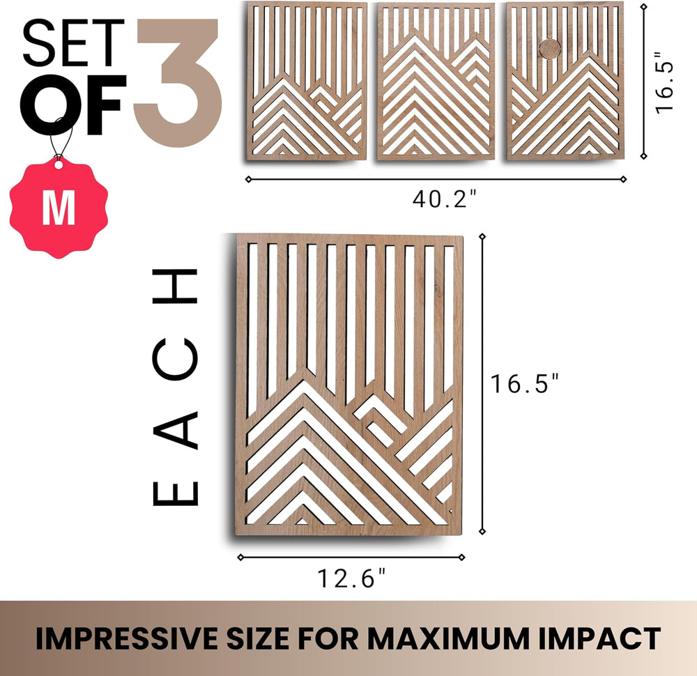 qmmp Modern Wooden Wall Sculptures - Set of 3 - Home Decor Accent - Large Wal...