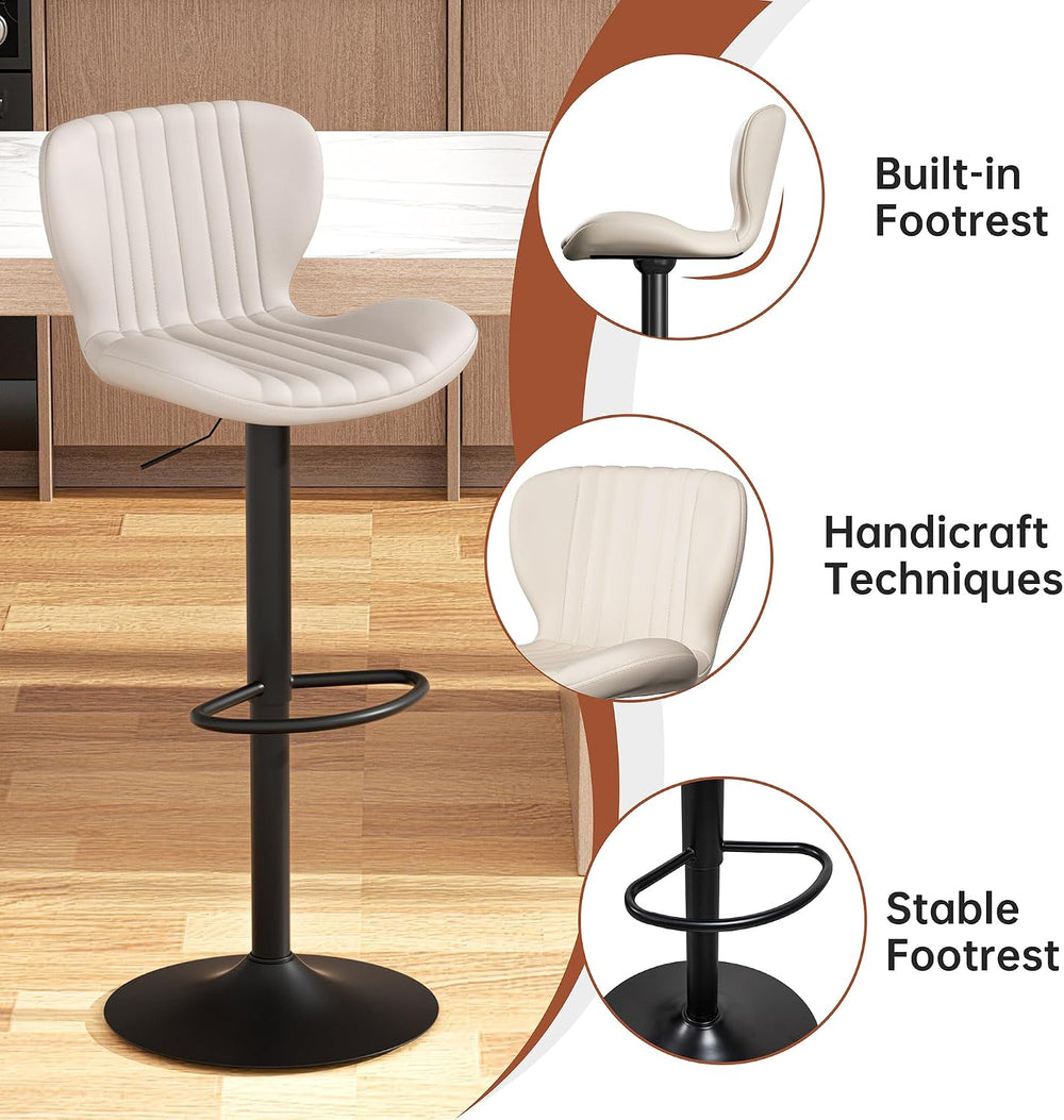 JAMFLY Bar Stools Set of 2, Leather Adjustable Barstools Counter Height Moder...